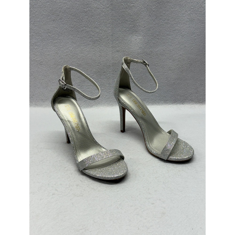 Dream Pairs Karrie Silver Glitter Stiletto Ankle Strap Sandals Heels Womens 6.5
